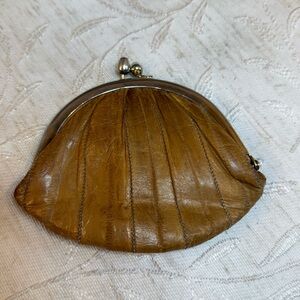 Vintage Genuine Eel Skin Kiss-Lock Coin Purse - Tan Boho Retro 1980s Handcrafted